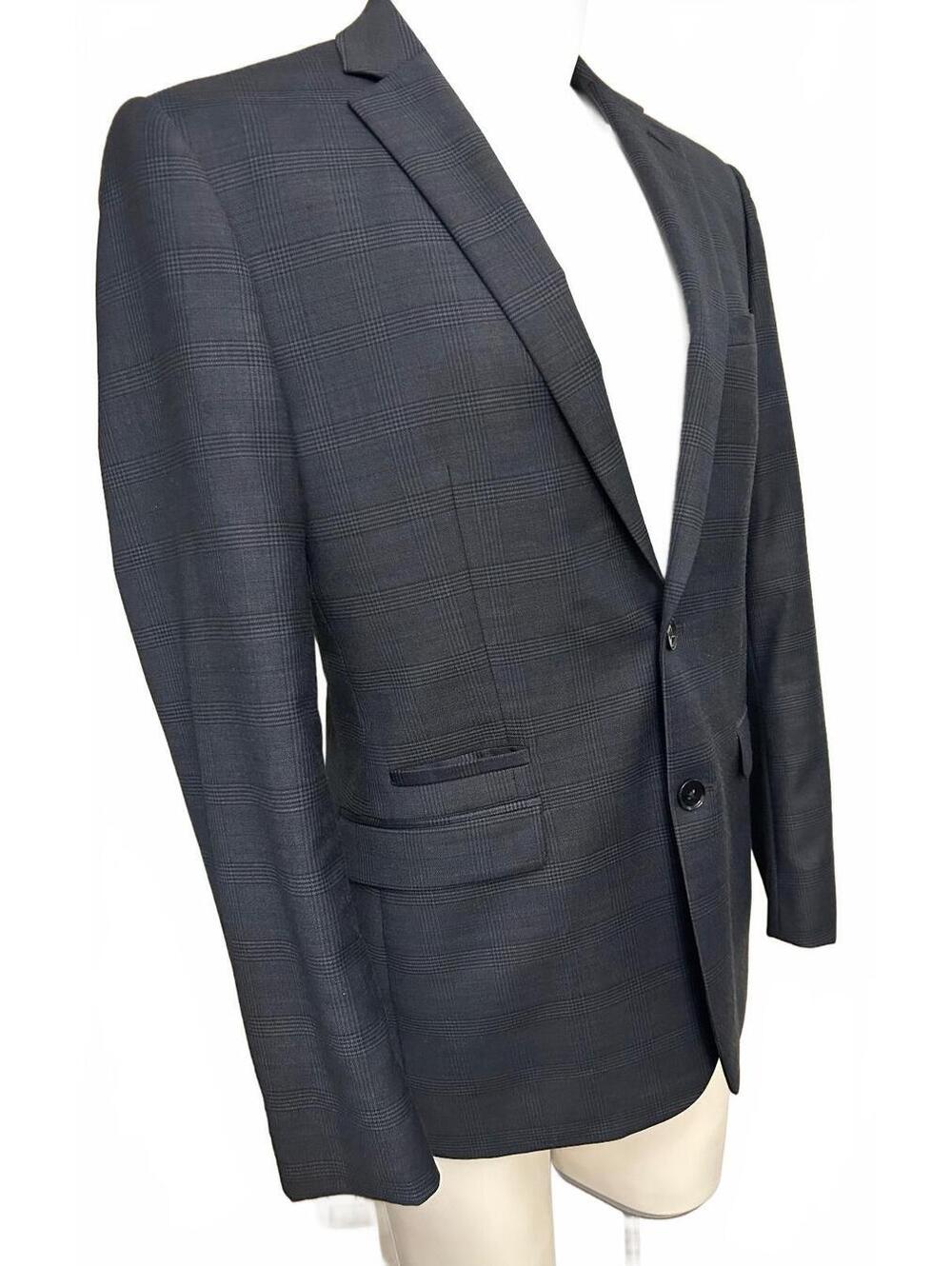 Express Men’s 40R Slim Fit Stretch Blazer Blue Plaid 2 Button Sport Coat Jacket